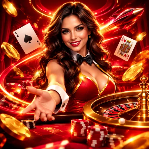 Dealer conduzindo uma mesa de cassino ao vivo em estúdio com transmissão em alta definição