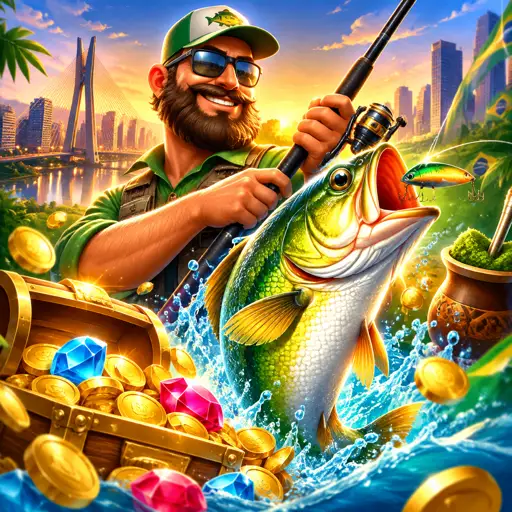 Card do slot Big Bass Bonanza com pescador e peixes