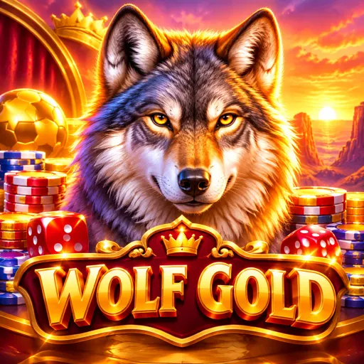Card do slot Wolf Gold com lobo e paisagem do deserto